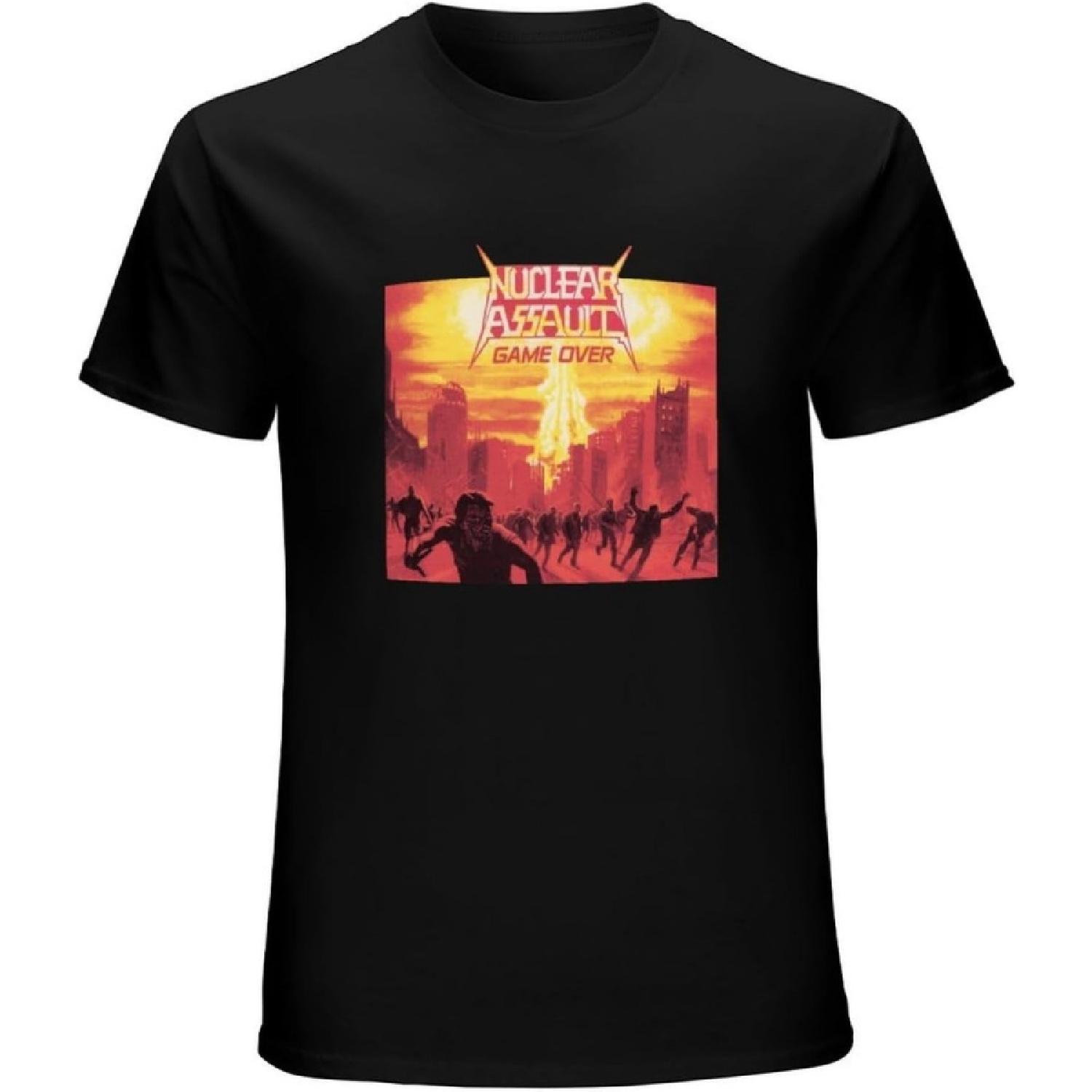 

FISH SKIN Nuclear Assault Game Over 86 Trash Metal Band O Neck Men Vintage T Shirt Short Sleeve Funny Top Black XXXXXL чорний