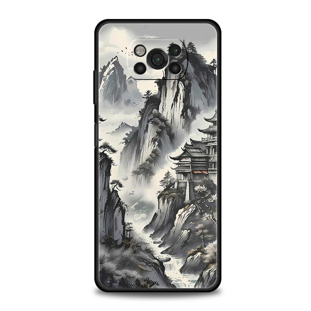 Phone Case For Xiaomi Poco X6 X5 X4 Pro 5G X3 NFC F5 F4 M5 M4 M3 F3 GT C51 C50 C55 Soft Silicone Black Cover Landscape Art