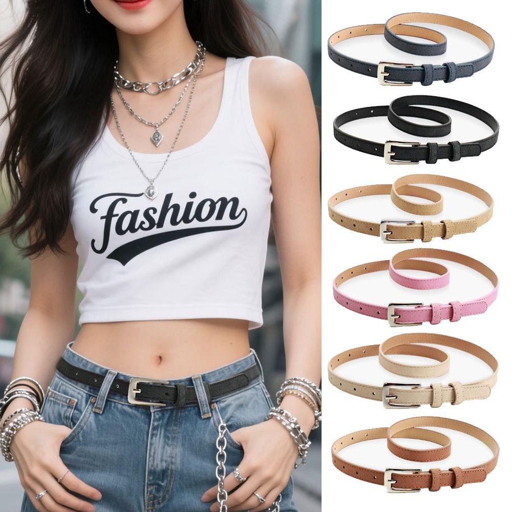 Luxury Design Business Waist Belt Pin Buckle Frosted Waistband Trendy Suede Leather Belt  For Women