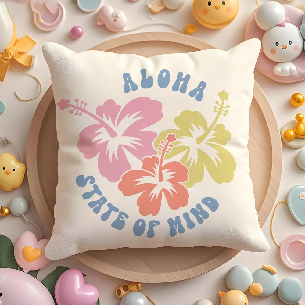 Aloha Hibiscus Design Cushion Cover Plush Fabric Soft Double-Sided Printed Sofa Warm Winter Home Gift Pillow Case