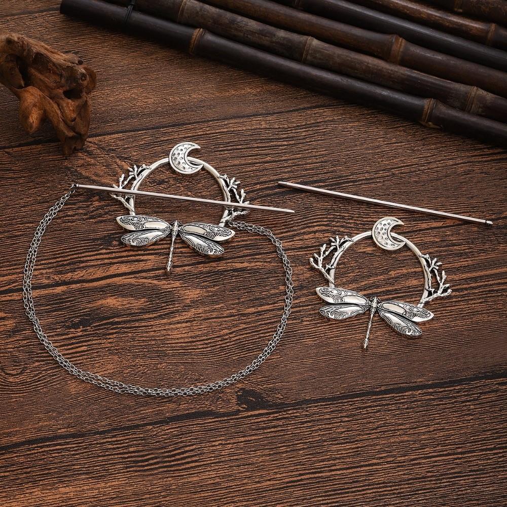 Quasten Design Libellen Haarnadel mit Kette Haarspangen Neumond Haarspange Kopfschmuck
