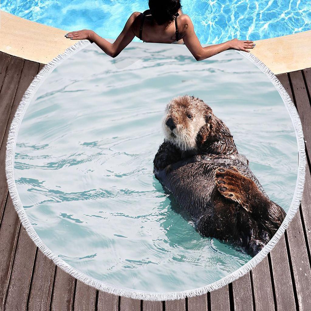 Seeotter Rundes Strandtuch mit Quasten Mikrofaser Saugfähig Schnelltrocknend Sandfrei Picknickdecke Meditationsmatte Schwimmbadhandtuch