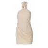 Verano Nuevo Sexy Empalme Malla Cadera Envolvente Corto Color Sólido Calle Cuello Vestido Mujer
