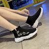 High-top breathable elastic women's boots 2025 new mesh versatile women's shoes European station knitted dad sports boots women's shoes