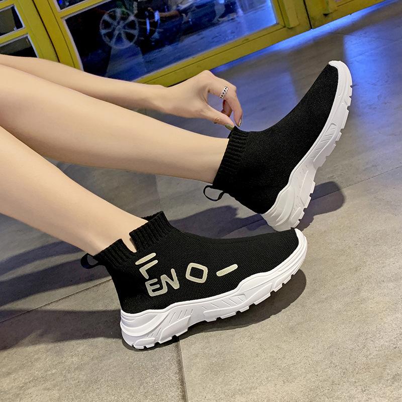 High-top breathable elastic women's boots 2025 new mesh versatile women's shoes European station knitted dad sports boots women's shoes