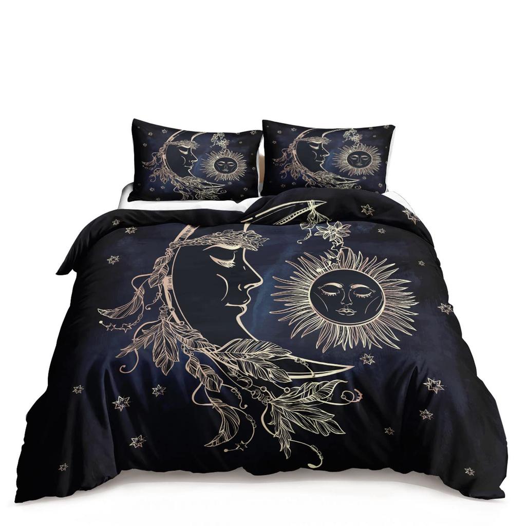 Bohemian Golden Moon Sun Print Duvet Set Bedding Kit