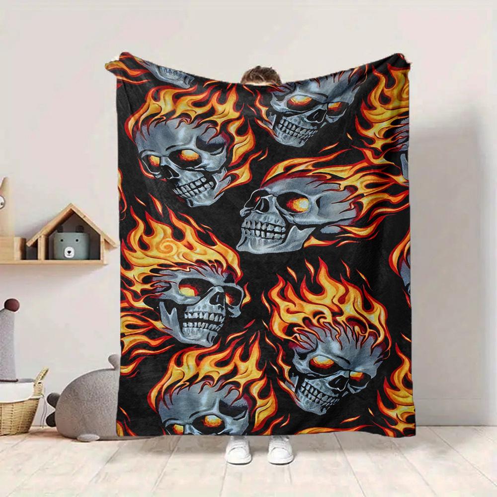 

1pc Flaming Skulls Blanket, Lightweight Flannel Blanket For Sofa, Bed, Travel, Camping, Living Room, Office, Couch, Chair231 130cmx150cm
