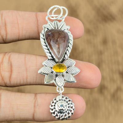 Anniversary Gift For Her Natural Elestial Quartz Gemstone Pendant 925 Silver