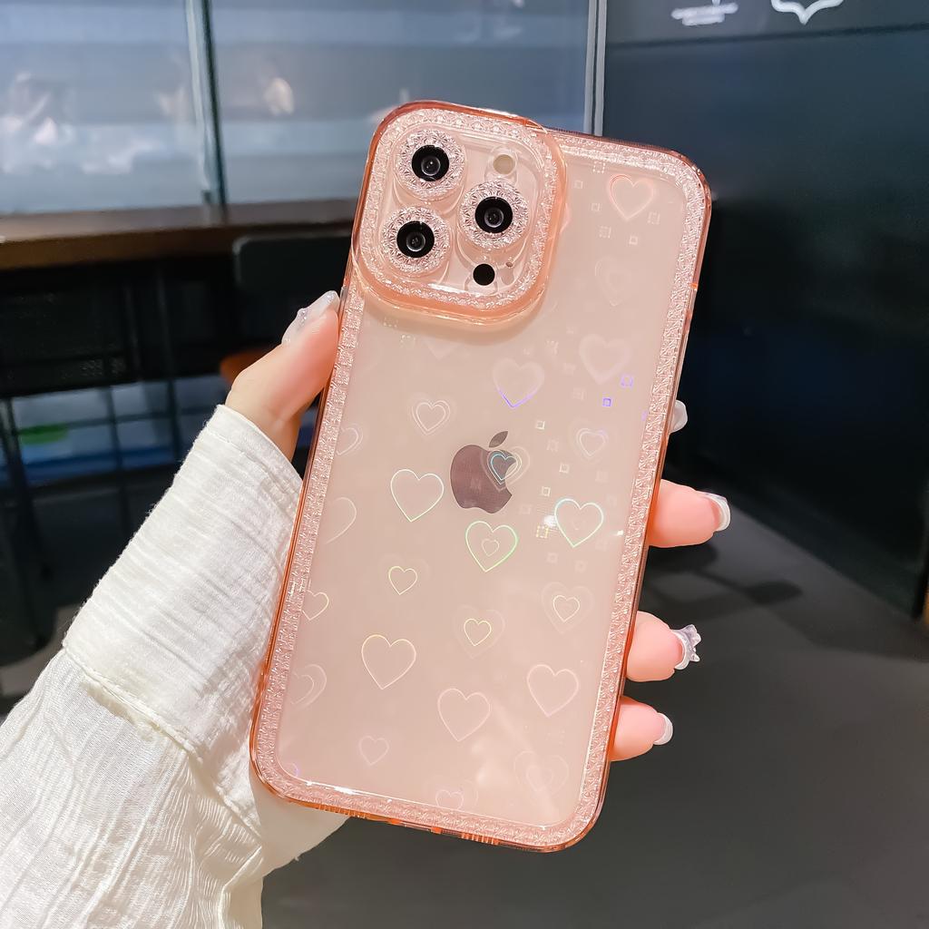 The New Flash Diamond Frame Laser Love Is Suitable for iPhone13ProMax Mobile Phone Case, Anti-drop Apple 12 Protective Case.