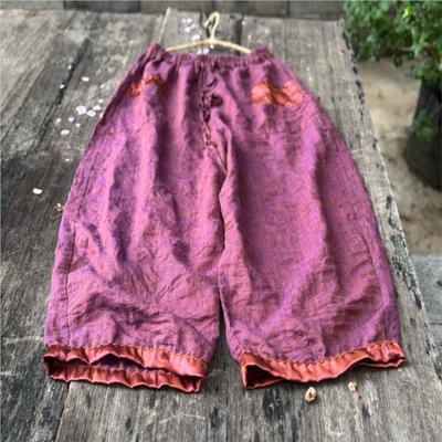 Pantaloni da donna vintage a gamba larga, vita elasticizzata, patchwork di colori, con cintura, pantaloni autunnali larghi casual