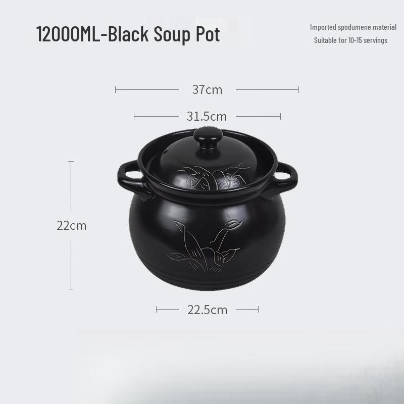 LIEI Hand-Painted Black Floral Ceramic Stew Pot