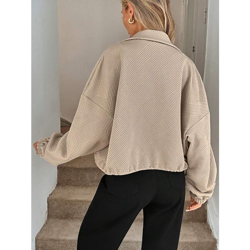 Herbst Winter Stehkragen Einfarbig Lässig Mode Strickjacke Mantel Damen Kordelzug Reißverschluss Jacke Oberteil