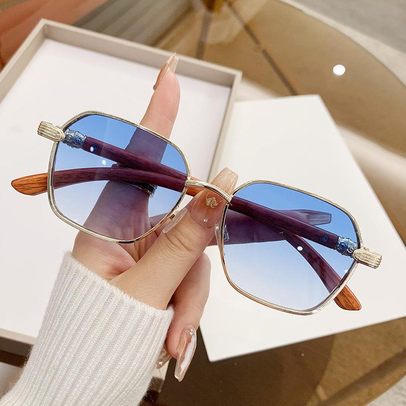 High-End Sunglasses, Women'S Imitation Wood Grain Legs, Sunglasses, Fashion Crowe Metal Han Ins
