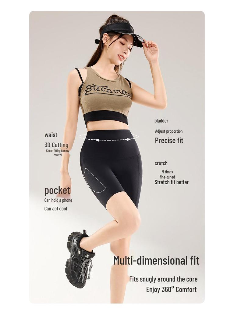 High Waist Women's Yoga Shorts with Pockets - Summer Thin Style, Tummy Control, Hip Lift, and Base Layer for Fitness and Cycling