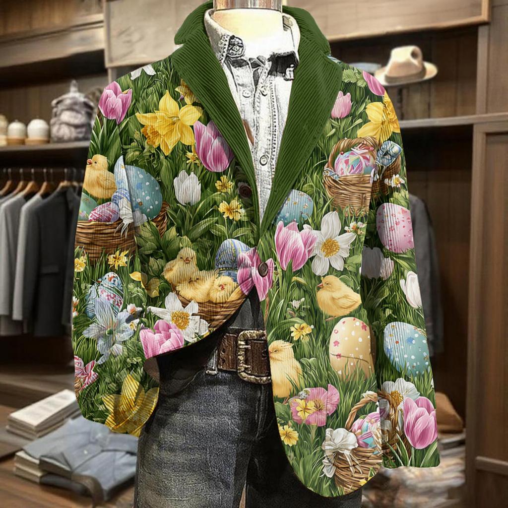 Męska modna kurtka sztruksowa w stylu business casual z nadrukiem