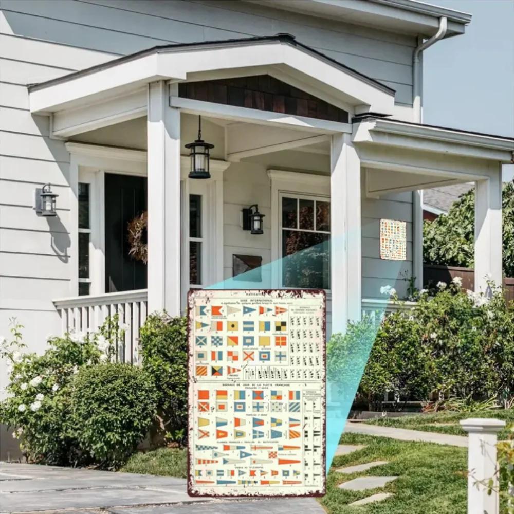 Vintage Naval Signal Flags Metal Tin Sign, International Code Classic Wall Art, Retro Farmhouse Iron Poster for Living Room