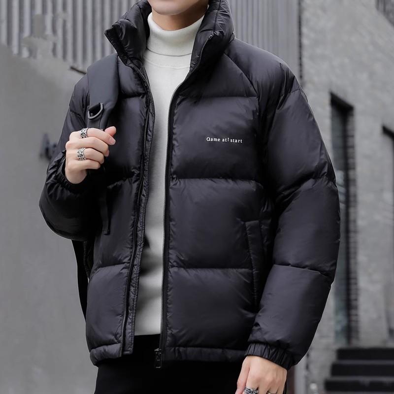 Mens Thickened Down Jacket Stand Collar Casual Winter Coat Black Nylon 50% Duck Fill