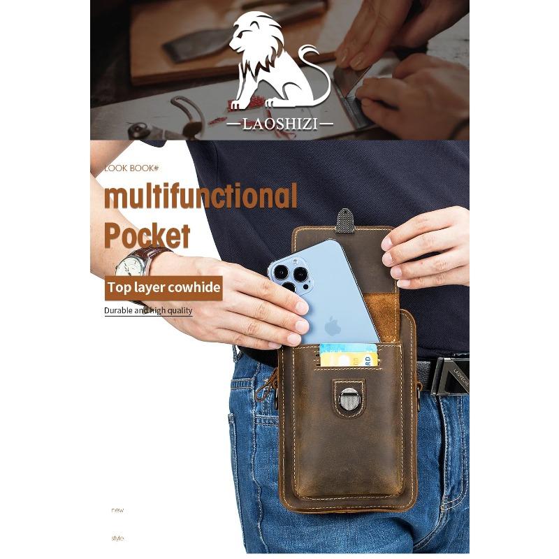 Men's leather casual belt mobile waist bag multifunctional single shoulder crossbody mobile phone bag wear-resistant