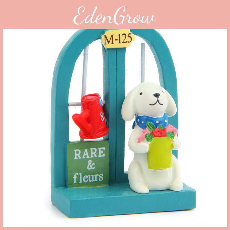 Cute Cartoon Windowsill Flower Puppy Scene Mini Model Ornament For Home And Events