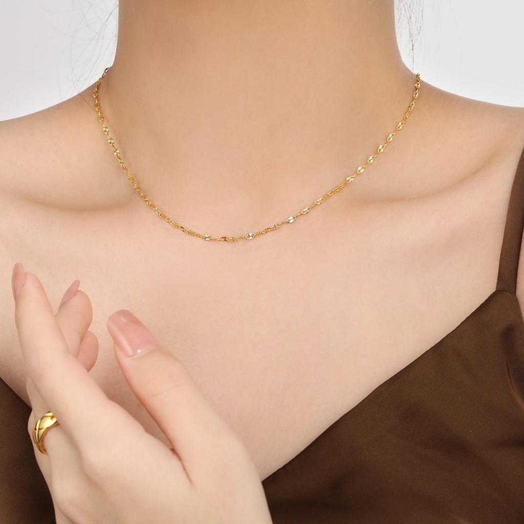 Vergoldete Edelstahl Halskette mit geprägten Lippen - Schlichtes, vielseitiges und modisches gehämmertes Design