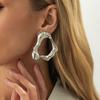 Wind Liquid Metal Pleated Spiral Stud Earrings, Design Sense Geometric Gemstone Round Glossy Earrings