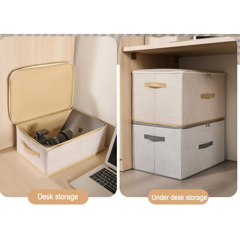 Non Woven Fabric Lid Zipper Striped Clothes Storage Box Multifunction Household Finishing Artifact Toy Storage Box Basket