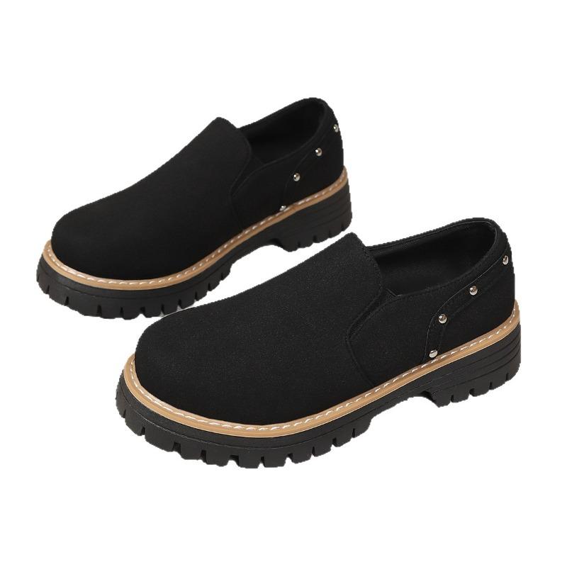 Dámské mokasíny široké šířky na robustním podpatku - Nazouvací ležérní baleríny s kulatou špičkou na podzim/zimu, Platformové pohodlné boty