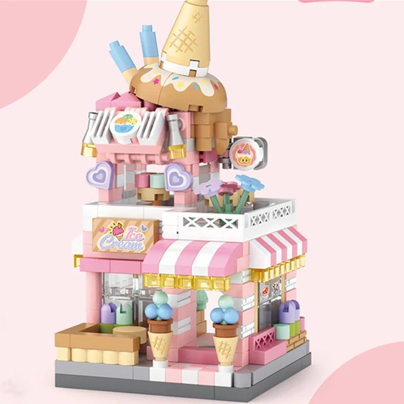 NEW Panda Pet Coffee Ice Cream Flower Shop Store Street View Food House Building Blocks Kit Girls Bricks Model Kids Toy Children