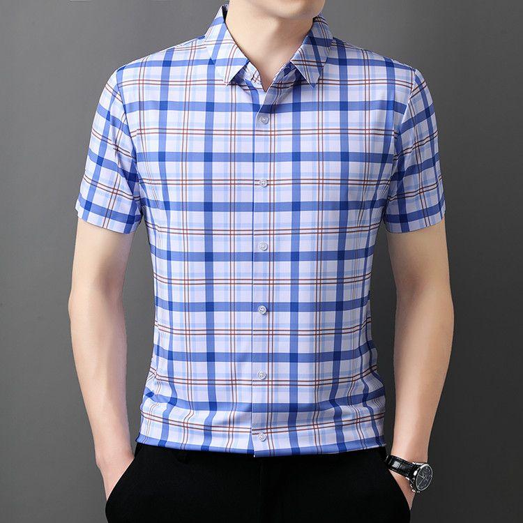 Pure Cotton Plaid Short-sleeved Shirt for Men In Spring and Autumn Korean Style Slim Plaid Top Casual Jacket Shirt Trendy