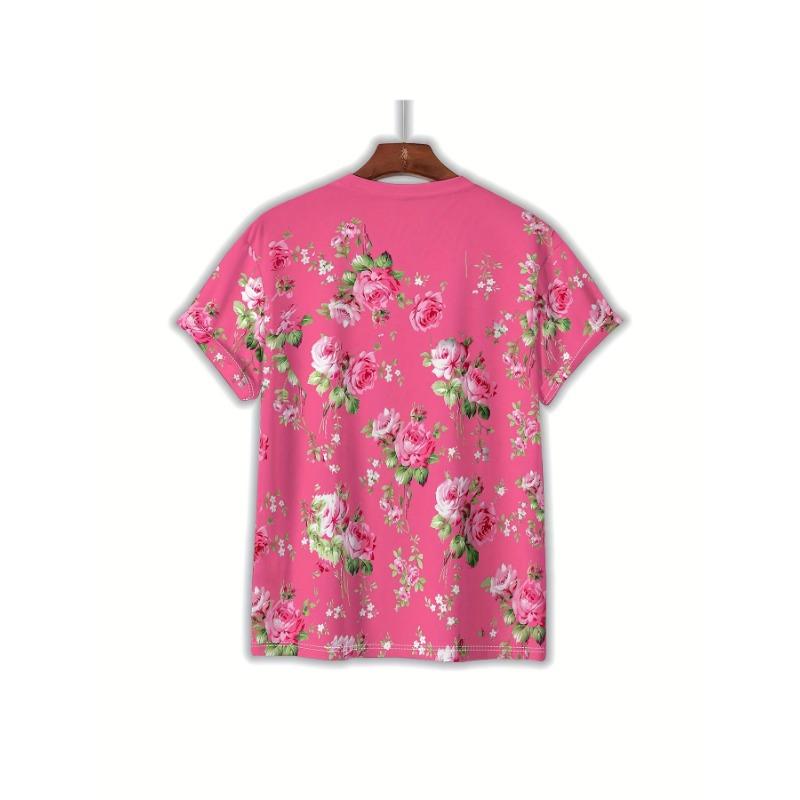 Women's Tee - Rose Floral Pattern Graphic, Classic Romantic Garden Design for Casual Daily Wear