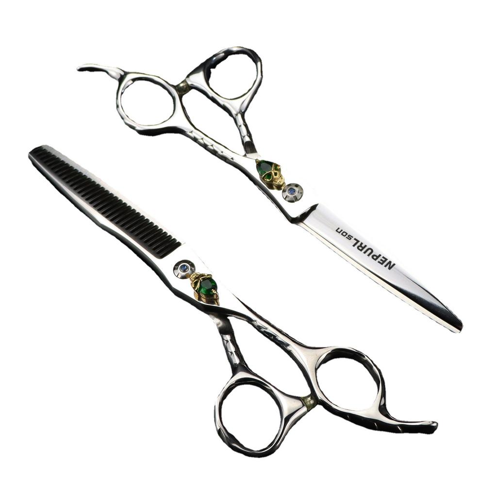 6.0 Inch Nimpson Skull Handle Personality, Hair Scissors, Barber Scissors, Flat Scissors, Tooth Scissors