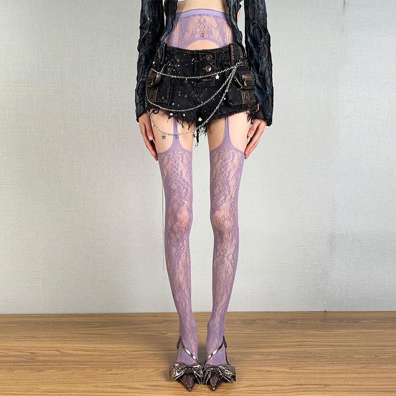 Retro Jacquard Suspender Stockings Sexy And Innocent Irregular Ripped Pantyhose Y2K Dopamine