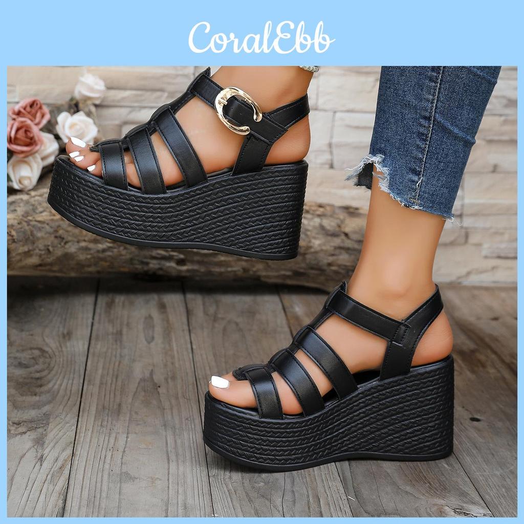 Plus Size Romana Sandals For Women Summer Eva Thick Platform With Buckle Closure