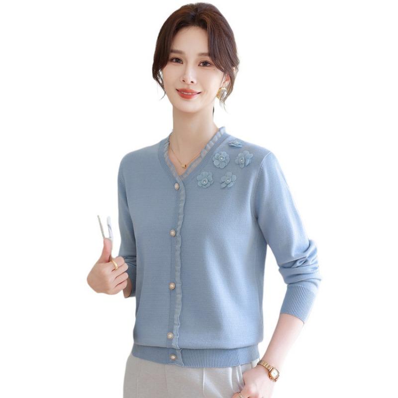 Mom spring sweater knitted sweater elderly woman spring and autumn bottoming shirt on clothes