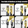 4-in-1 USB C Cable 65W 1 Meter Fast Charging Flat Nylon Braided for iPhone iPad Charger Cord 480Mbps Data Sync Multi Charging