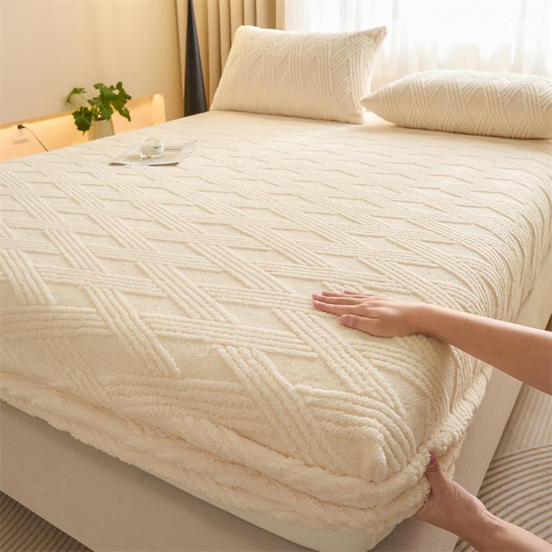 Winter Velvet Mattress Cover Thicken Warmth Bed Cover Bedsheet Bed Linen Soft Plush Warm Fitted Sheet Winter Velvet Bedcloth