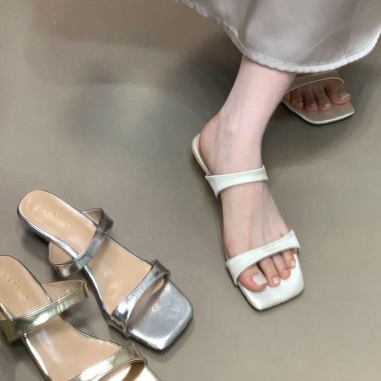 Open-toed cool slippers women's summer 2025 new sexy square head one-word drag summer commuter women's slippers