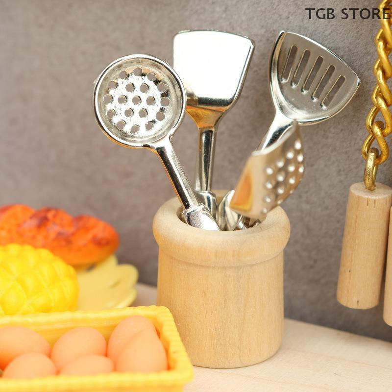 1Set 1/12 Miniature Spatula Spoon Set Doll Home Kitchen Utensils Dollhouse Simulation Decor Dolls House Pretend Play Toys