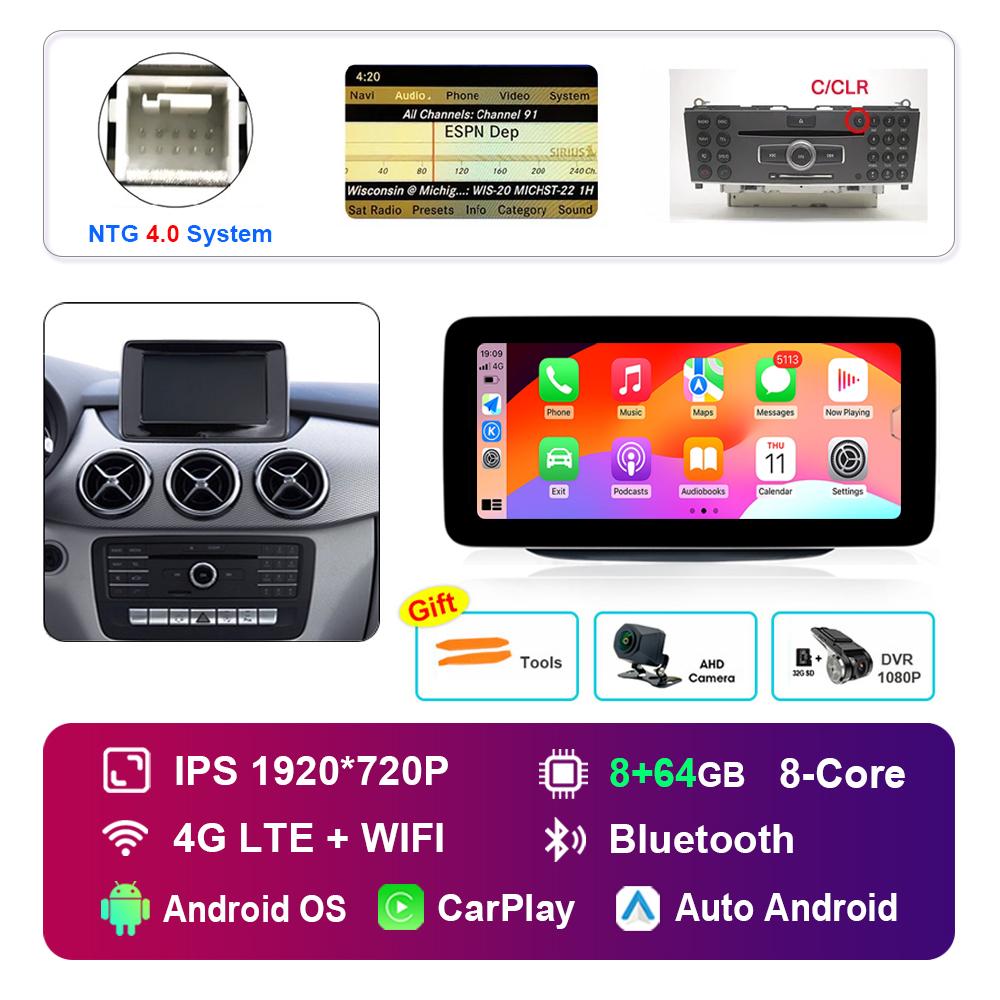 10.25 Inch 1920*720P for Benz B-Class W246 W245 2011 - 2019 NTG 4.0 4.5 System Android Car Radio Multimedia Player GPS 4G WiFi