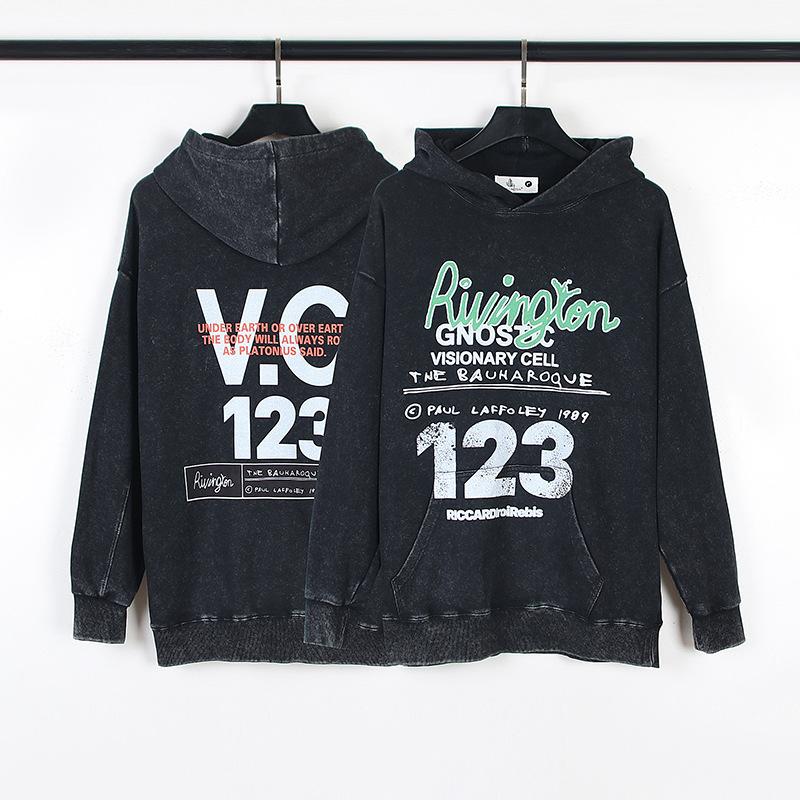 2024 American High Street Trendy Brand Vintage Distressed Washed INS Print Hoodie Loose Hoodie Unisex Trendy Brand