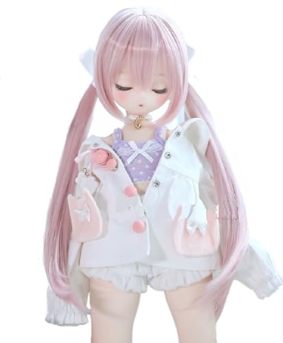 

Термостойкий парик для кук ST178, двойные хвосты, совместим с куклами 1/3, бледно-розовый