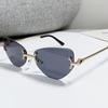 Punk Vintage Cat Eye Rimless Sunglasses UV400 Luxury Designer Unisex Hip Hop Shades with Metal Rivets