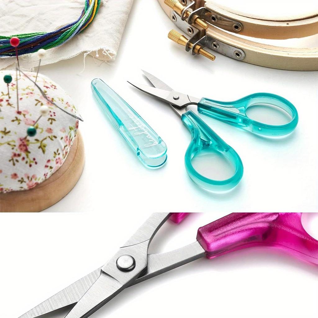 Set de 4 tijeras de precisión para manualidades-Acero inoxidable, Diseño compacto con cubierta protectora para costura, bordado, corte de papel