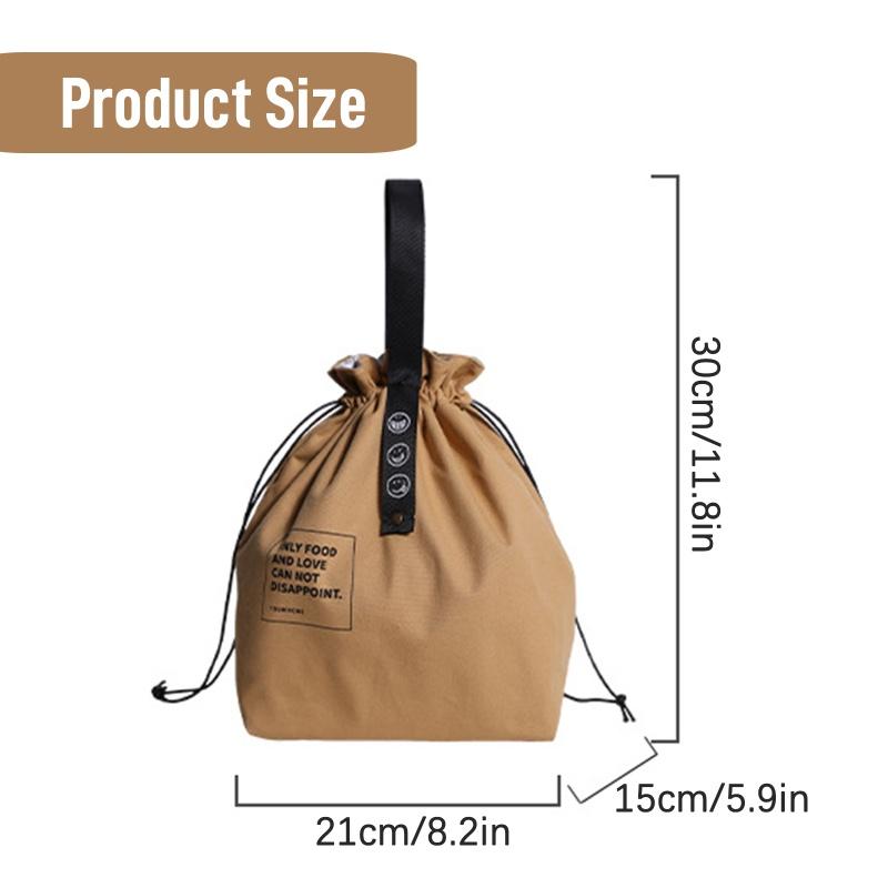 Nordic simple ins drawstring letter webbing insulated meal bag industrial canvas portable lunch box bag