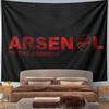 Bold red "ARSENAL" text with logo and "I'M THE GOONERS" on a dark background. Patterned tapestry for bedroom and living room home decor