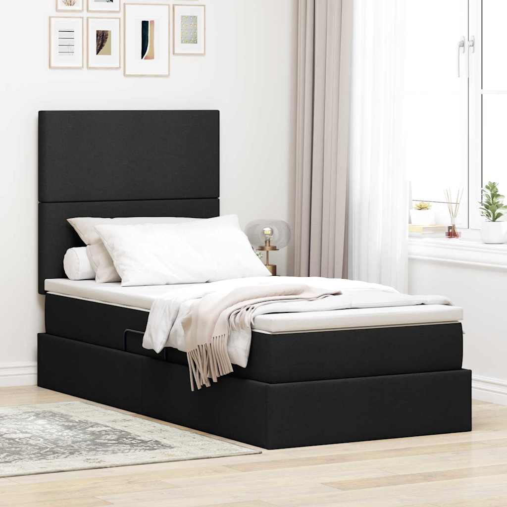 Storage Bed with Mattress Black 90 x 190 cm Polyester