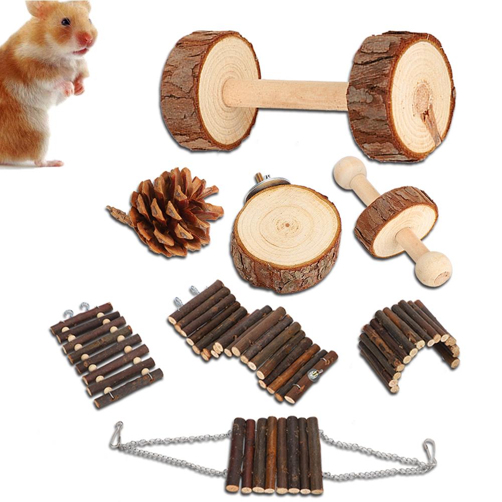 8pcs Squirrel Wooden Swing Toy Funny Hamster Ladder Small Pet Animal Playing Toy Set