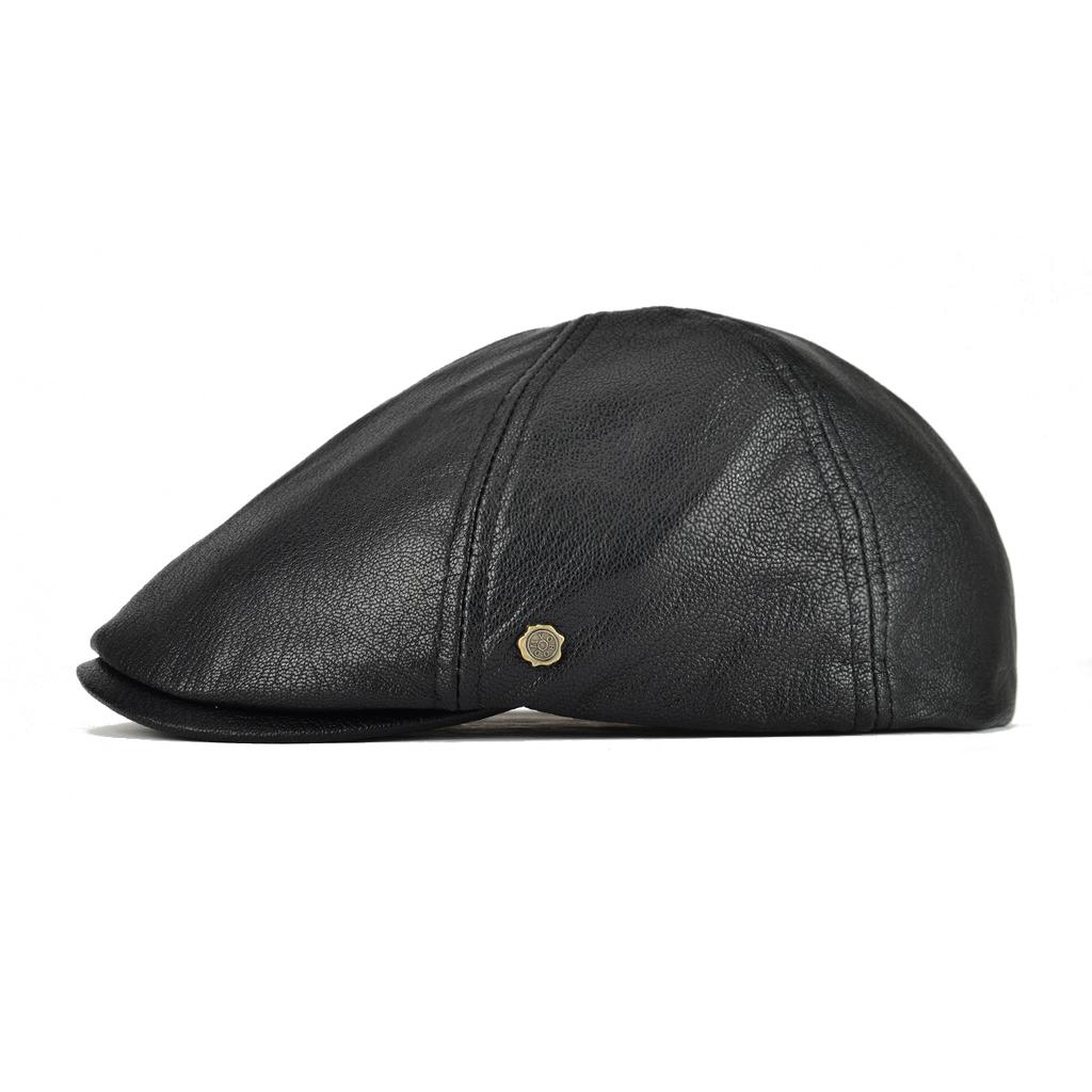 VOBOOM Leather Flat Cap Men Fall Winter Cabbies Hat Brown Black Ivy Caps Soft Smooth Textured Golf Hats 154