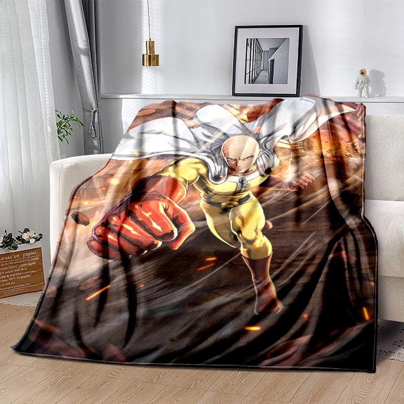 One Punch Man Print Flannel Blanket, High Quality Comfortable for All Seasons, Home Decor, Warmth and Comfort, Perfect for Christmas Gifts