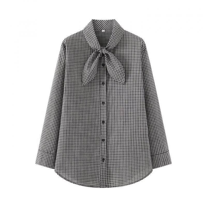 Spring 2026 European & American Style Plaid Poplin Scarf Shirt Large